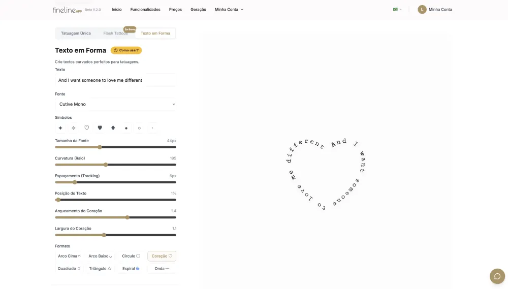 Ferramenta Texto em Forma — Fine Line App